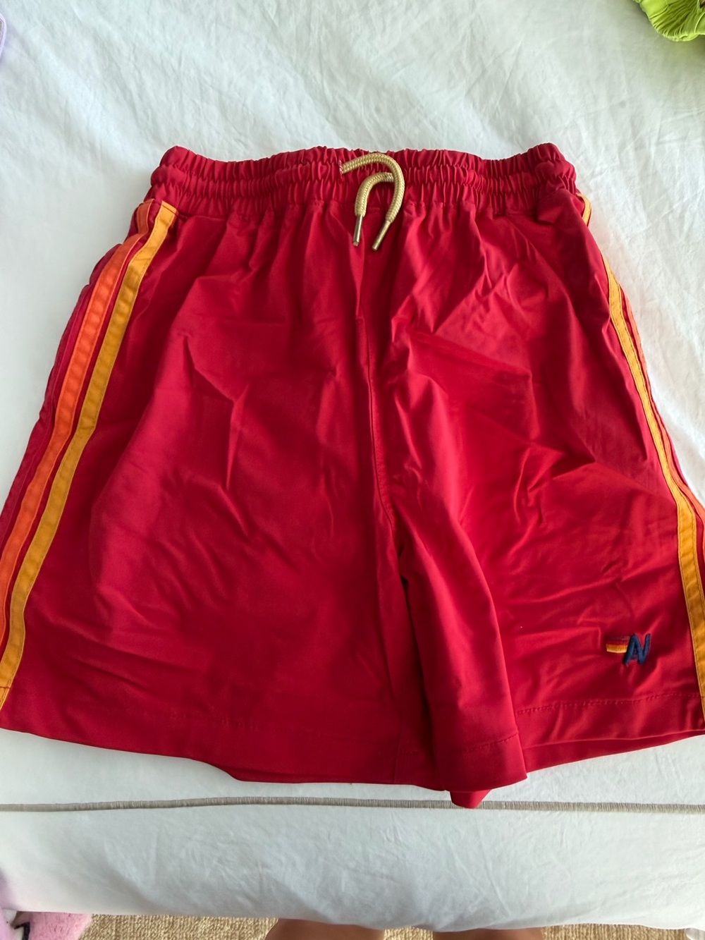 Kid’s Red Athletic Shorts with Yellow Stripe